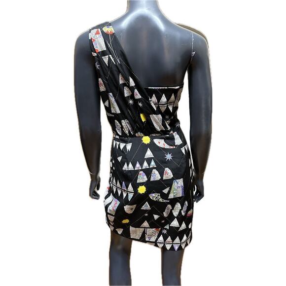 Mara Hoffman Black Multicolor One Shoulder Cocktail Mini Dress Size 4 - Picture 2 of 9